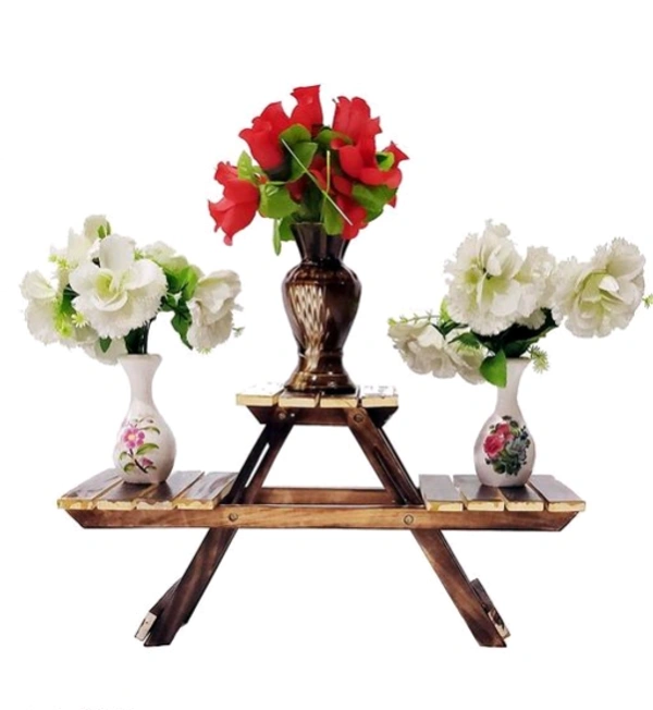 Wooden Multipurpose Folding  Pots & Planters Stand  With 3 Rack - Free Size, Wooden,  Folding, Pack of1